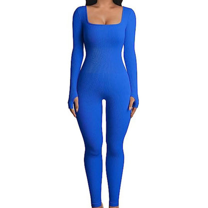 Fall Winter Hot-Selling Women'S Clothing Long Sleeve Jumpsuit Yoga Sexy One-Piece Square Collar Sportwear