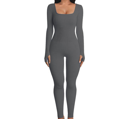 Fall Winter Hot-Selling Women'S Clothing Long Sleeve Jumpsuit Yoga Sexy One-Piece Square Collar Sportwear
